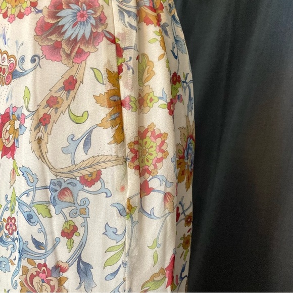 Peck & Peck 100% Silk Godet Midi Skirt w/Floral Paisley on Cream Background - Picture 5 of 15